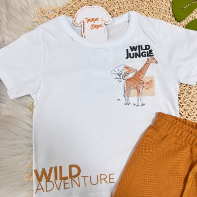 Conj. Camiseta Wild Jungle e Bermuda - Branco e Ferrugem